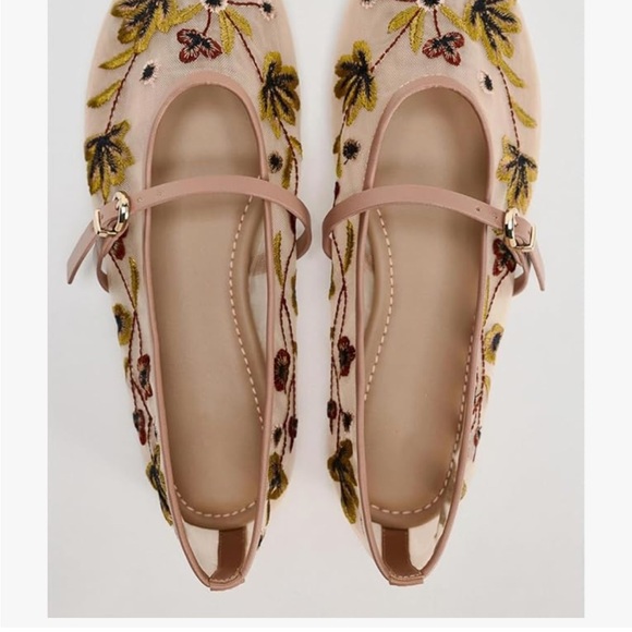 Embroidered Floral Mesh Ballet Flats - Picture 4 of 7